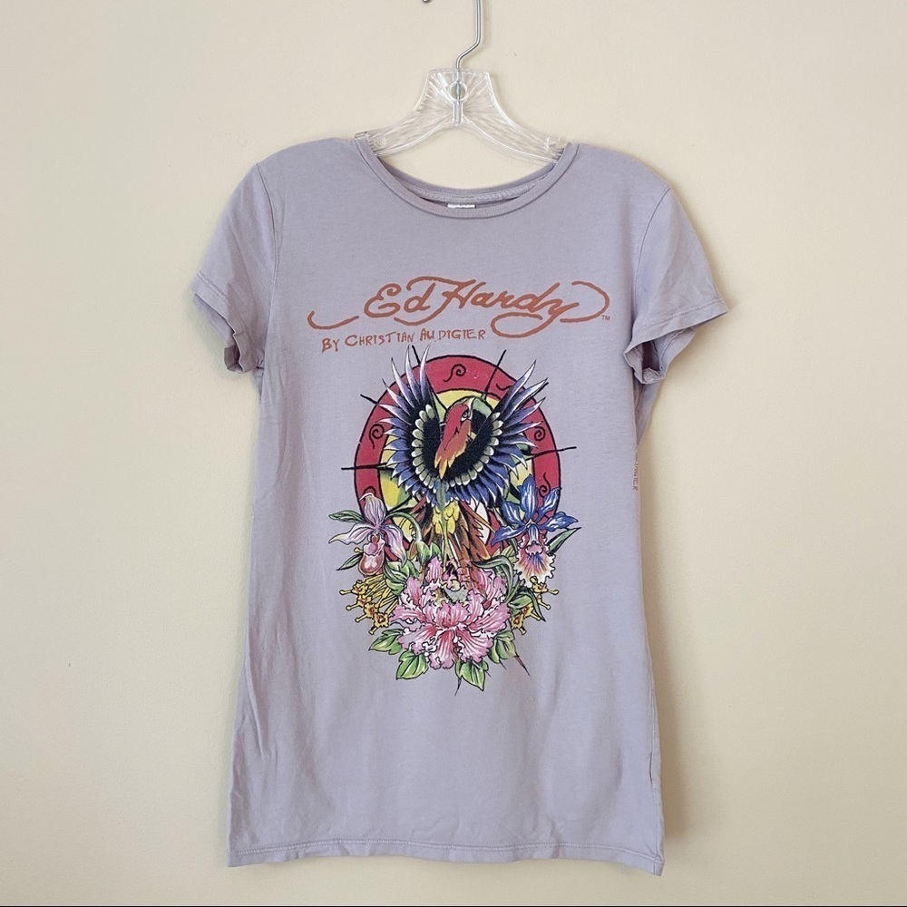 Ed Hardy by Christian Audigier Graphic Bird and Flower Tee T Shirt - Medium